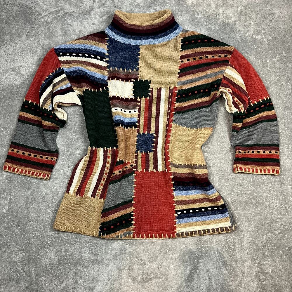 Vintage 90's Marie Y Patchwork Sweater Womens XL Artsy Novelty Lagenlook Peasant